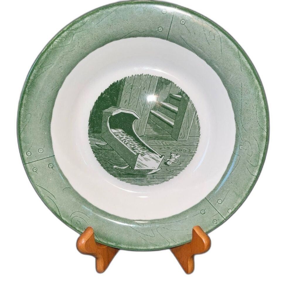 Colonial Homestead By Royal 8.5" Bowls Green/White Baby's Cradle Vintage 1950's